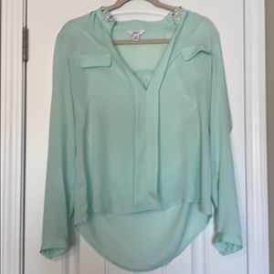 Teal beaded neckline blouse